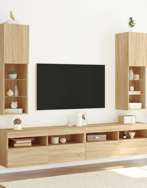 Загрузите изображение в средство просмотра галереи, Comode TV cu lumini LED, 2 buc., stejar sonoma, 30,5x30x102 cm - Lando
