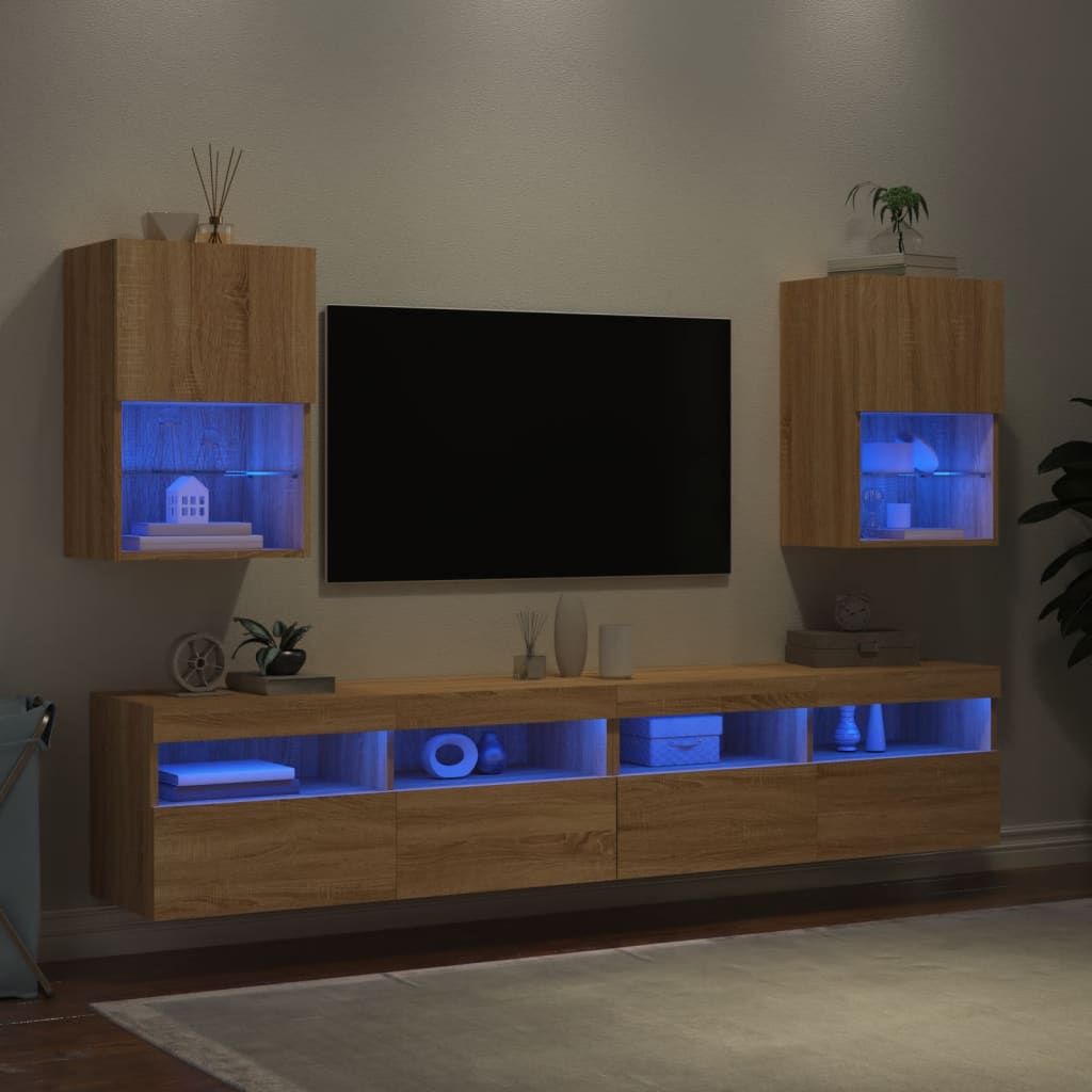 Comode TV cu lumini LED, 2 buc., stejar sonoma, 40,5x30x60 cm - Lando