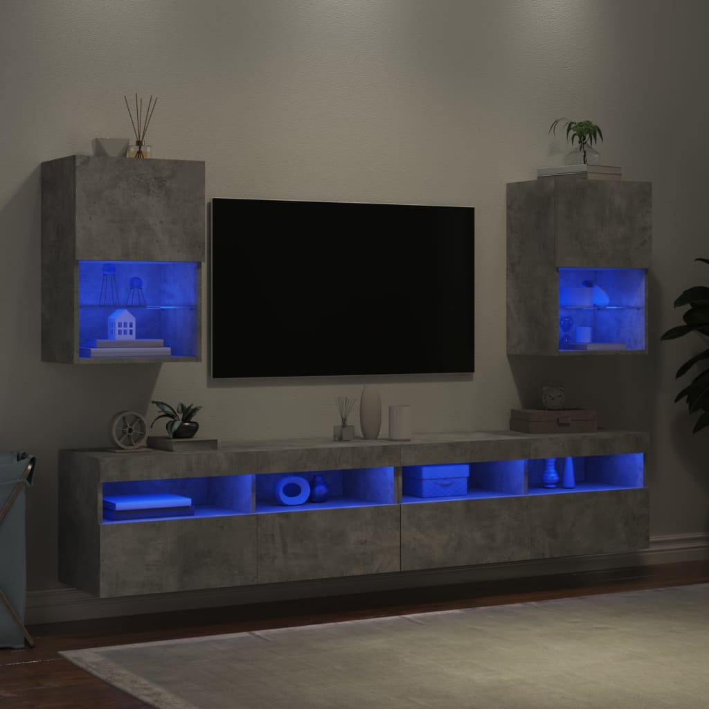 Comode TV cu lumini LED, 2 buc., gri beton, 40,5x30x60 cm - Lando
