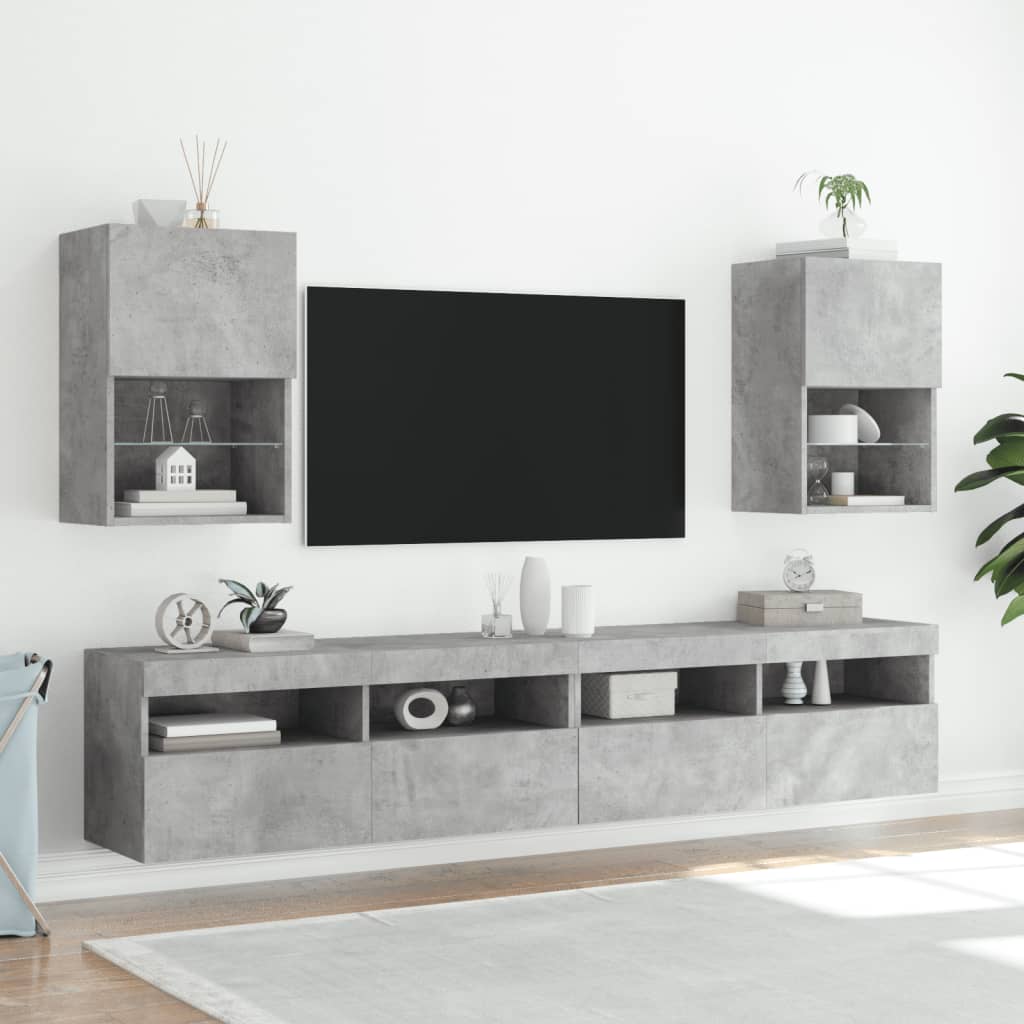Comode TV cu lumini LED, 2 buc., gri beton, 40,5x30x60 cm - Lando