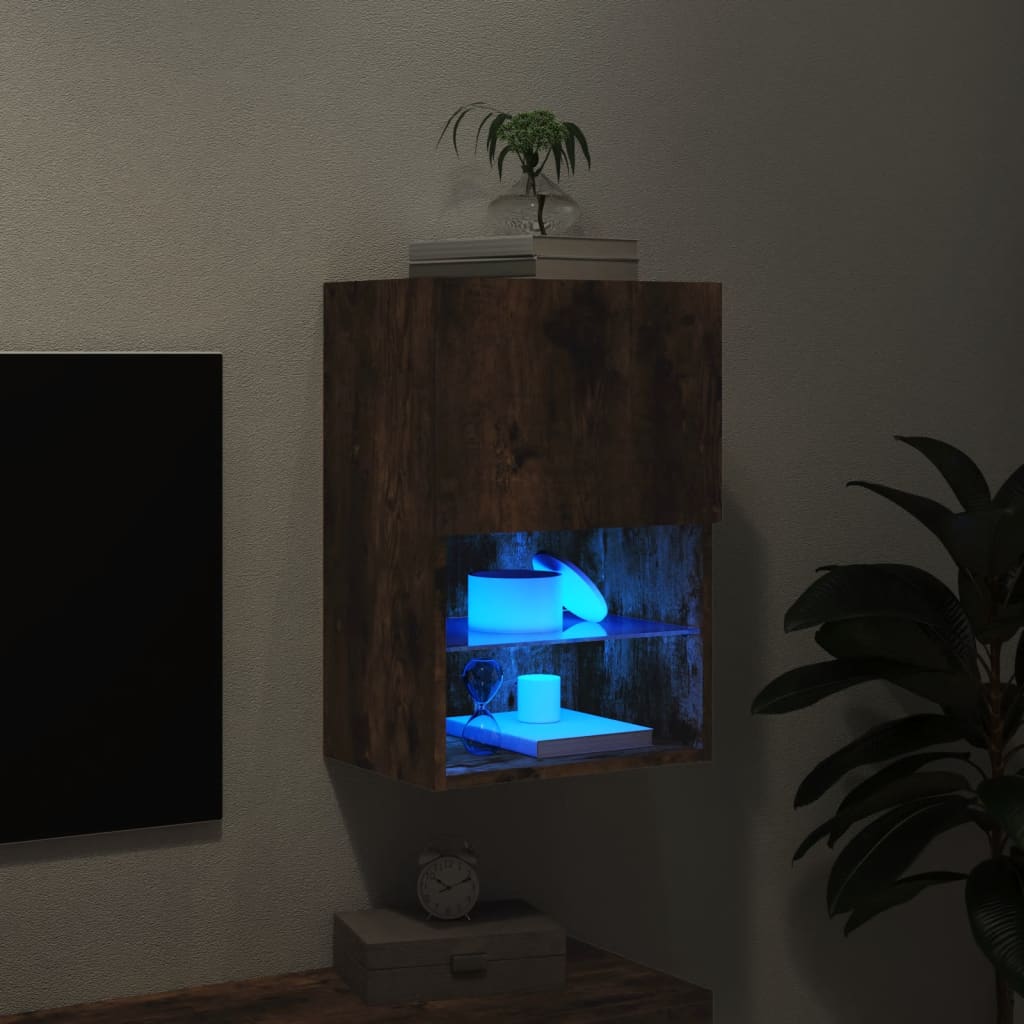 Comodă TV cu lumini LED, stejar fumuriu, 40,5x30x60 cm - Lando