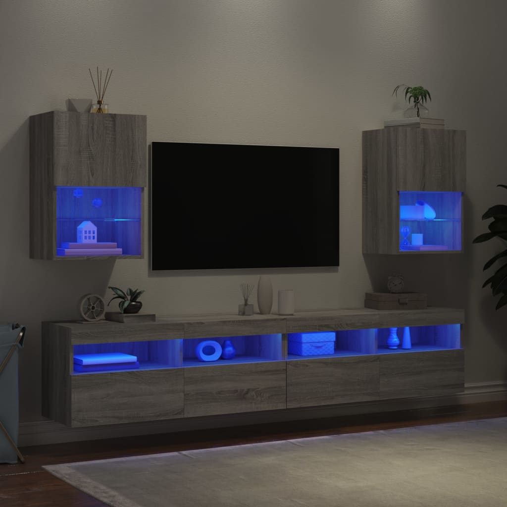 Comode TV cu lumini LED, 2 buc., gri sonoma, 40,5x30x60 cm - Lando