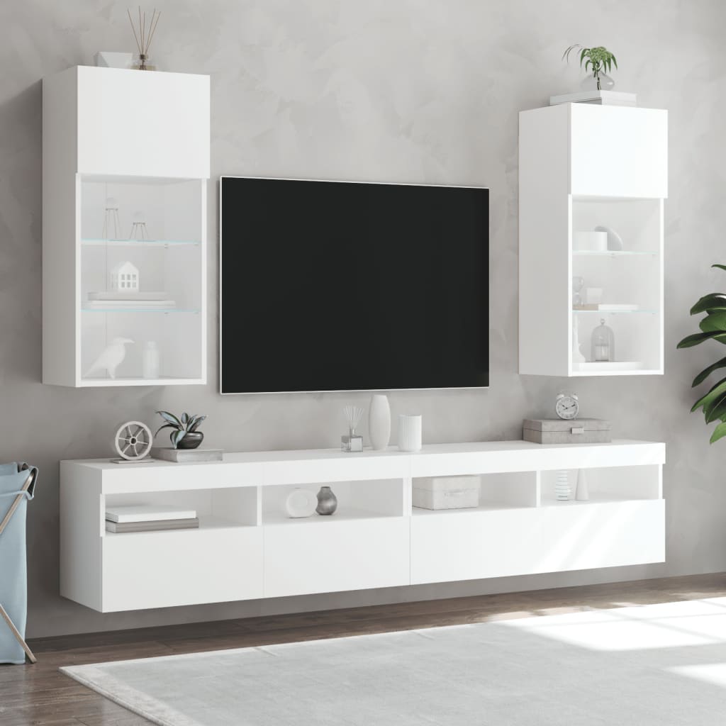 Comodă TV cu lumini LED, alb, 40,5x30x90 cm - Lando