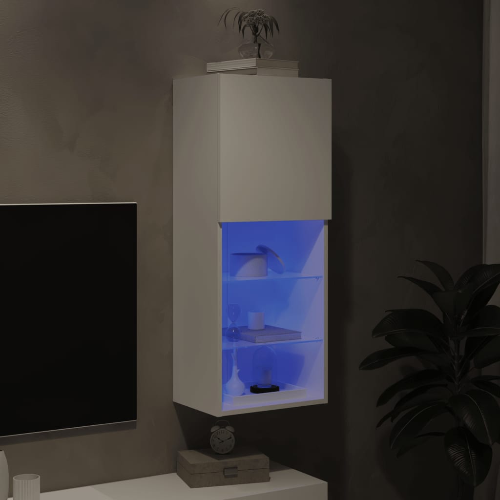 Comodă TV cu lumini LED, alb, 40,5x30x102 cm - Lando