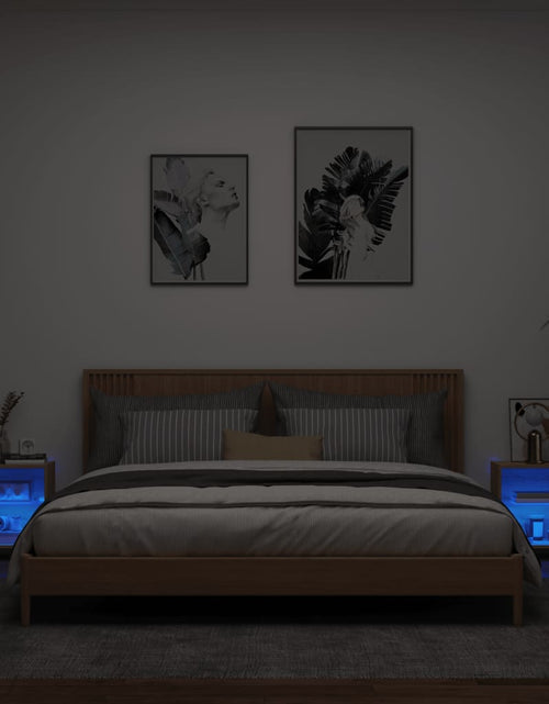 Загрузите изображение в средство просмотра галереи, Noptiere cu lumini LED montate pe perete, 2 buc., stejar sonoma - Lando
