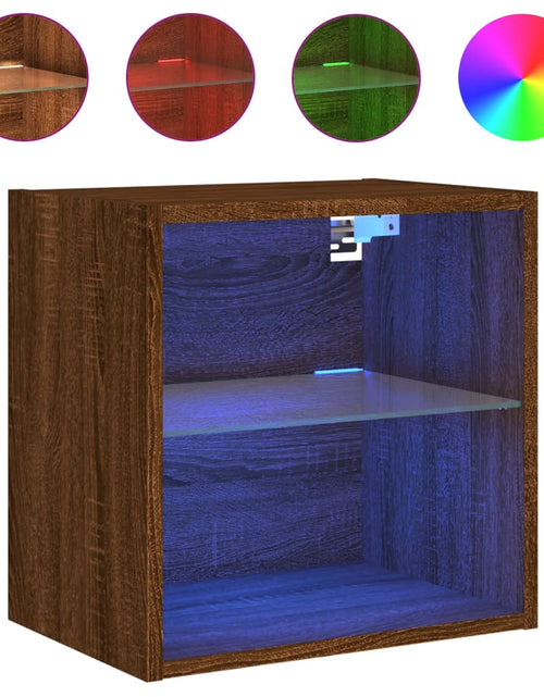 Загрузите изображение в средство просмотра галереи, Noptieră cu lumini LED montată pe perete, stejar maro - Lando
