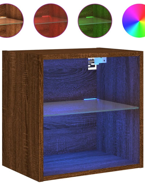 Загрузите изображение в средство просмотра галереи, Noptiere cu lumini LED montate pe perete 2 buc. stejar maro - Lando
