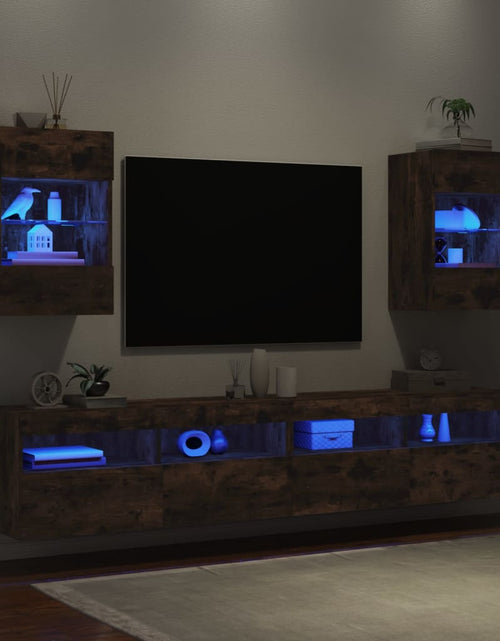 Загрузите изображение в средство просмотра галереи, Comodă TV de perete cu LED, 2 buc. stejar fumuriu, 40x30x60,5cm - Lando
