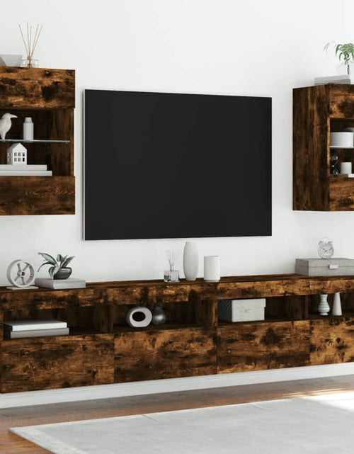 Încărcați imaginea în vizualizatorul Galerie, Comodă TV de perete cu LED, 2 buc. stejar fumuriu, 40x30x60,5cm - Lando
