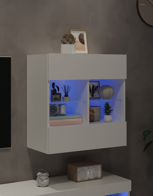 Încărcați imaginea în vizualizatorul Galerie, Comodă TV de perete cu lumini LED, alb, 58,5x30x60,5 cm - Lando
