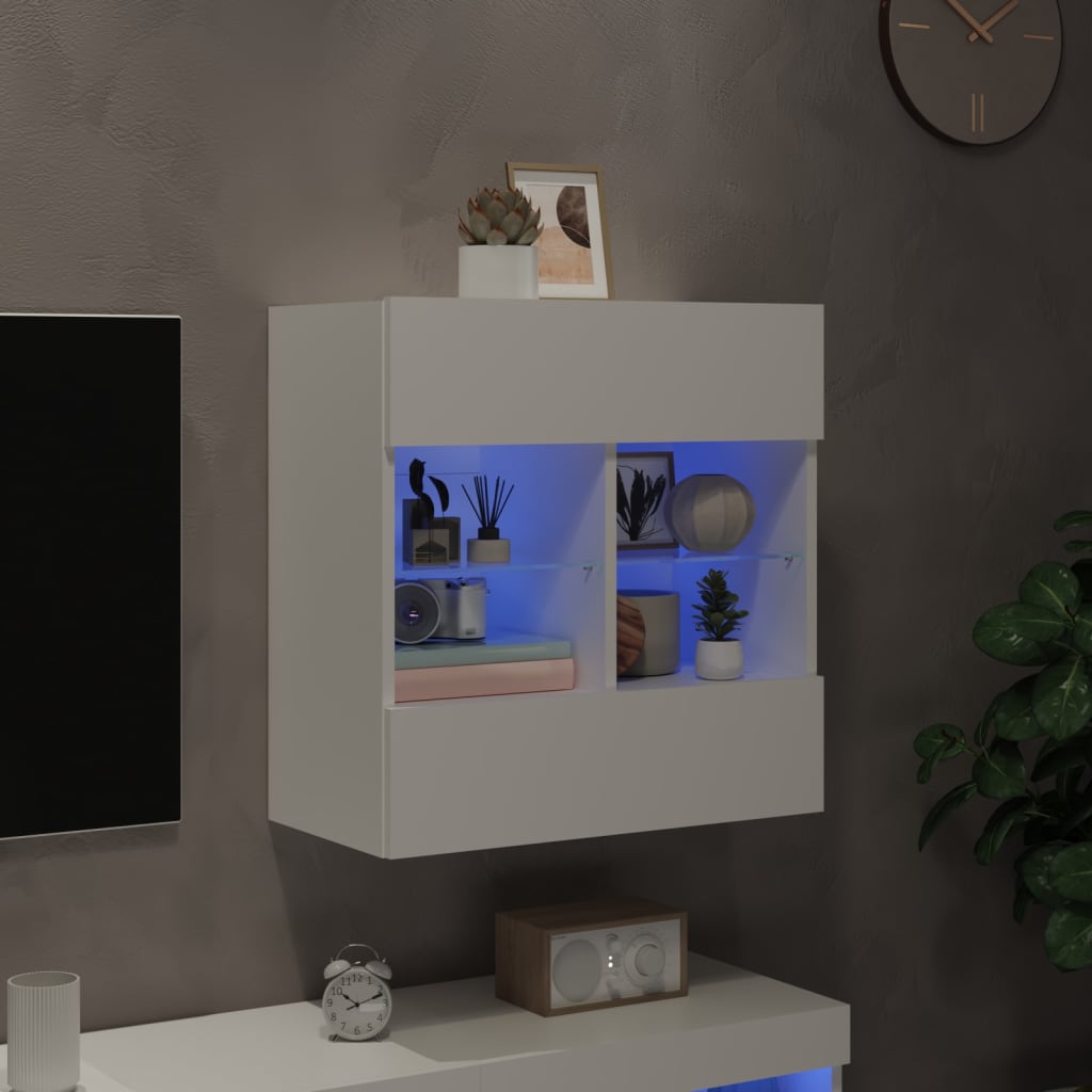Comodă TV de perete cu lumini LED, alb, 58,5x30x60,5 cm - Lando