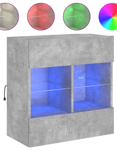 Загрузите изображение в средство просмотра галереи, Comodă TV de perete cu lumini LED, gri beton, 58,5x30x60,5 cm - Lando

