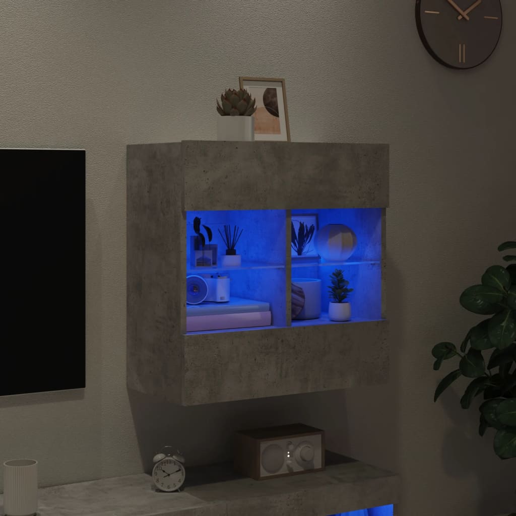 Comodă TV de perete cu lumini LED, gri beton, 58,5x30x60,5 cm - Lando