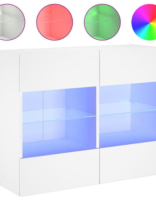 Загрузите изображение в средство просмотра галереи, Comodă TV de perete cu lumini LED, alb, 78,5x30x60,5 cm - Lando
