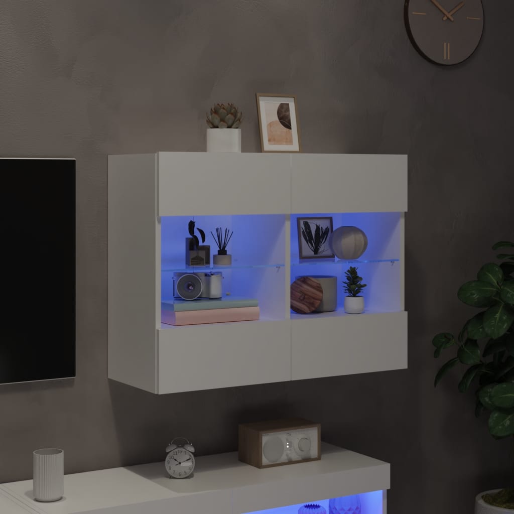 Comodă TV de perete cu lumini LED, alb, 78,5x30x60,5 cm - Lando