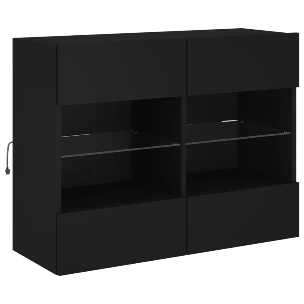 Comodă TV de perete cu lumini LED, negru, 78,5x30x60,5 cm - Lando