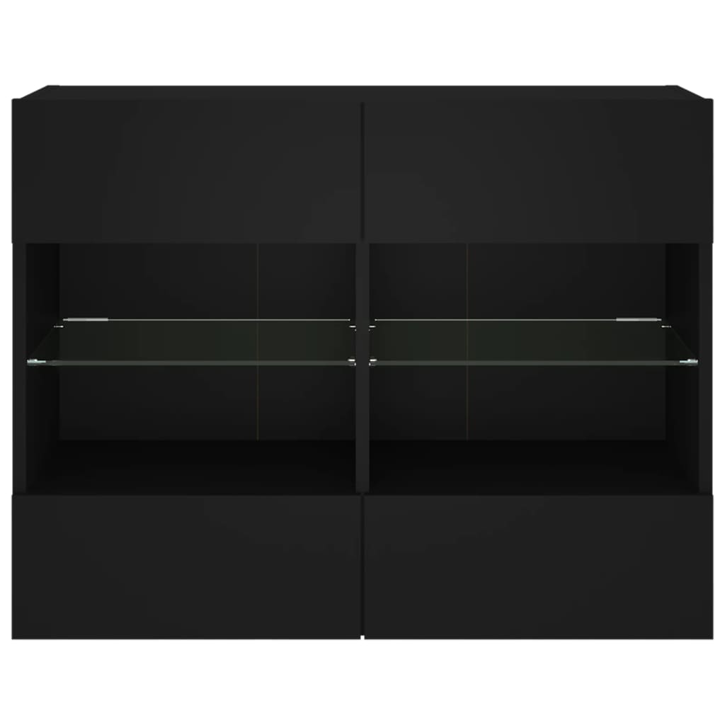 Comodă TV de perete cu lumini LED, negru, 78,5x30x60,5 cm - Lando