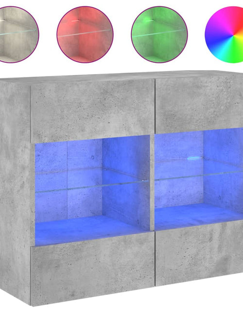 Încărcați imaginea în vizualizatorul Galerie, Comodă TV de perete cu lumini LED, gri beton, 78,5x30x60,5 cm - Lando
