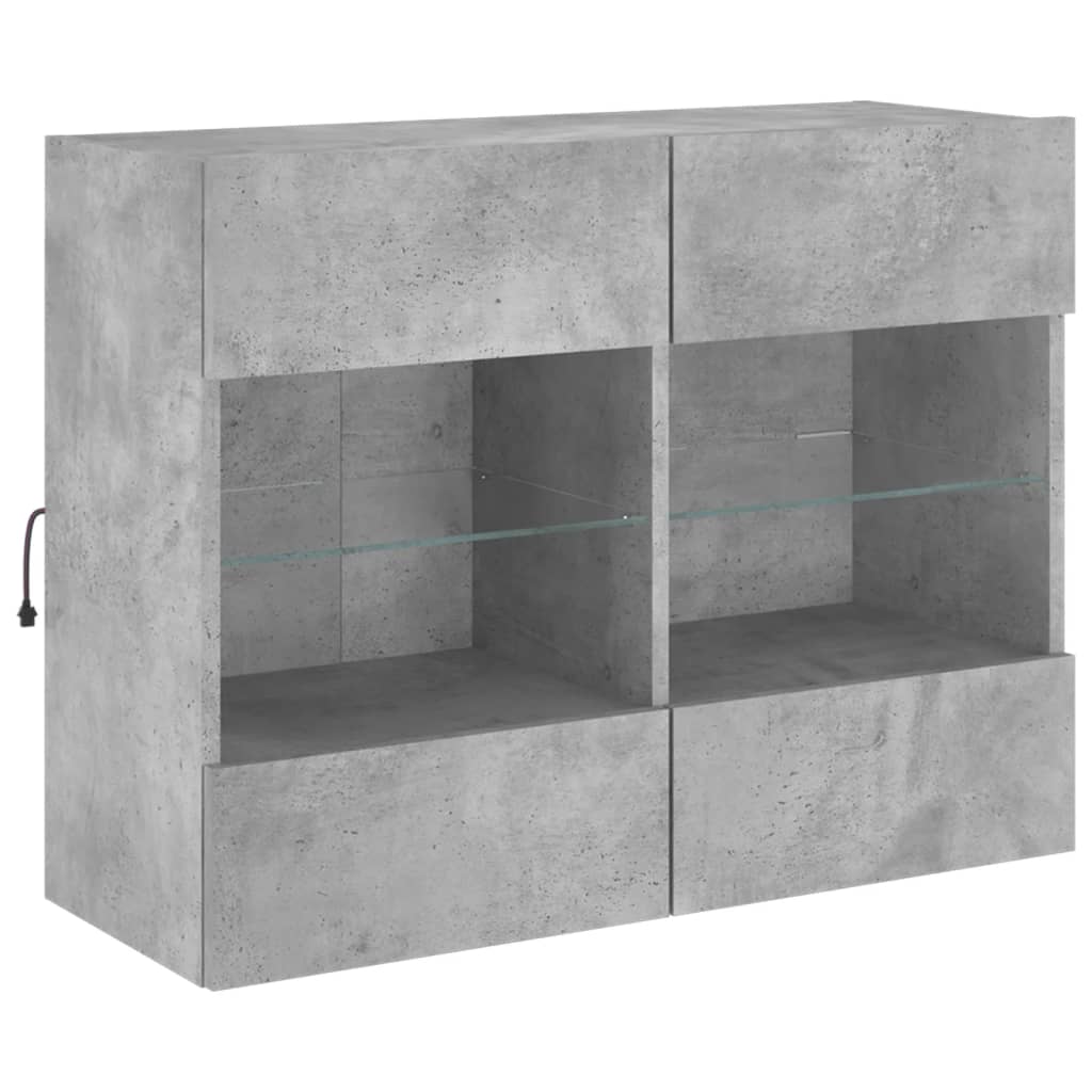 Comodă TV de perete cu lumini LED, gri beton, 78,5x30x60,5 cm - Lando
