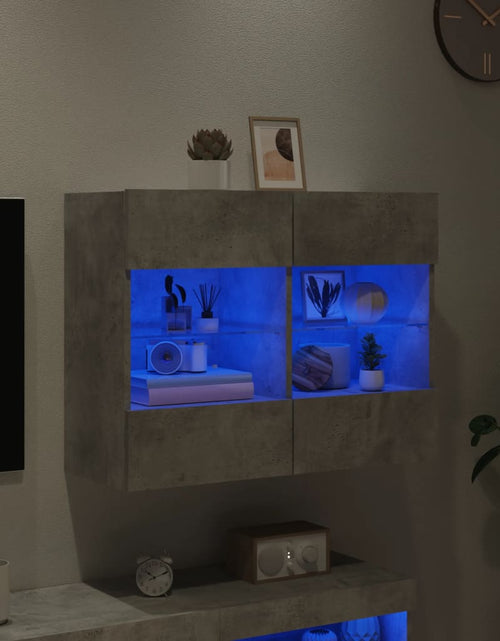 Încărcați imaginea în vizualizatorul Galerie, Comodă TV de perete cu lumini LED, gri beton, 78,5x30x60,5 cm - Lando
