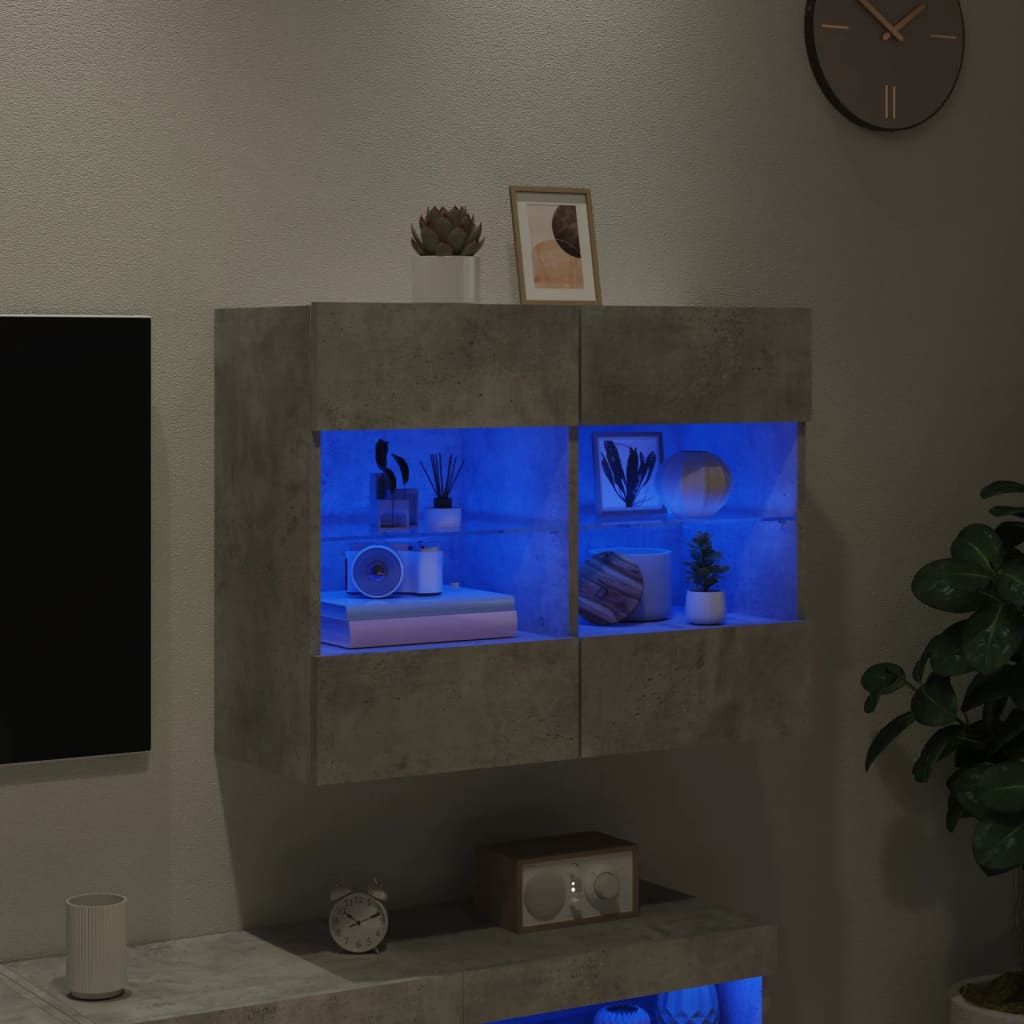 Comodă TV de perete cu lumini LED, gri beton, 78,5x30x60,5 cm - Lando