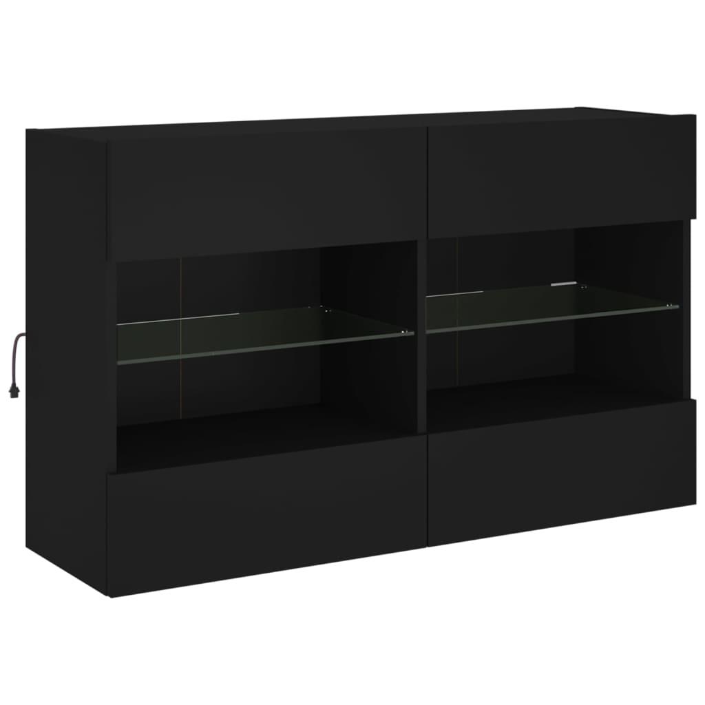 Comodă TV de perete cu lumini LED, negru, 98,5x30x60,5 cm - Lando