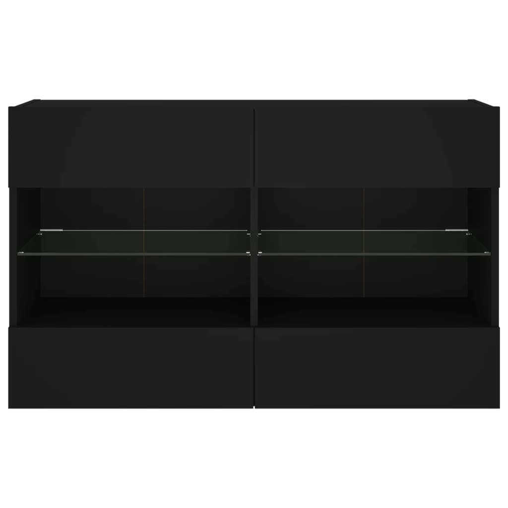 Comodă TV de perete cu lumini LED, negru, 98,5x30x60,5 cm - Lando