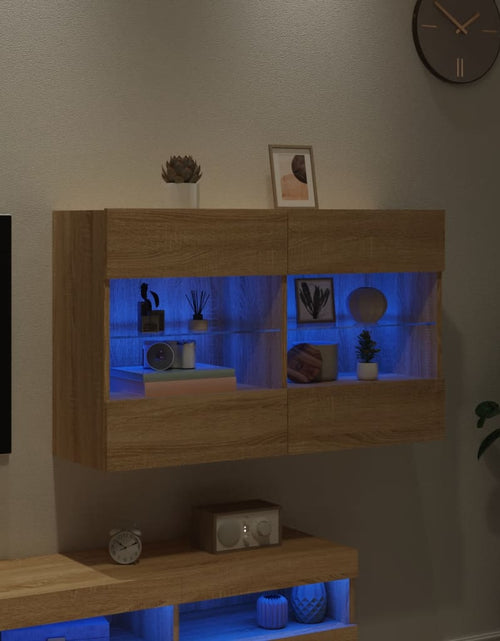 Încărcați imaginea în vizualizatorul Galerie, Comodă TV de perete cu LED, stejar sonoma, 98,5x30x60,5 cm - Lando
