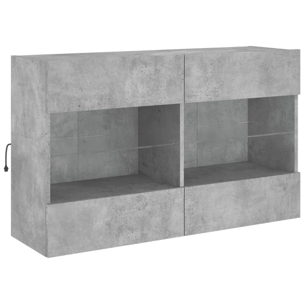 Comodă TV de perete cu lumini LED, gri beton, 98,5x30x60,5 cm - Lando