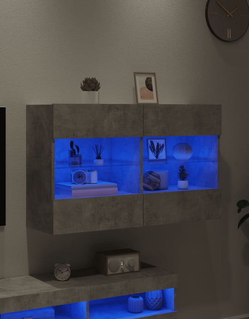 Încărcați imaginea în vizualizatorul Galerie, Comodă TV de perete cu lumini LED, gri beton, 98,5x30x60,5 cm - Lando
