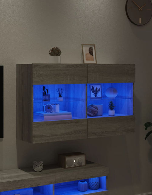 Încărcați imaginea în vizualizatorul Galerie, Comodă TV de perete cu lumini LED, gri sonoma, 98,5x30x60,5 cm - Lando
