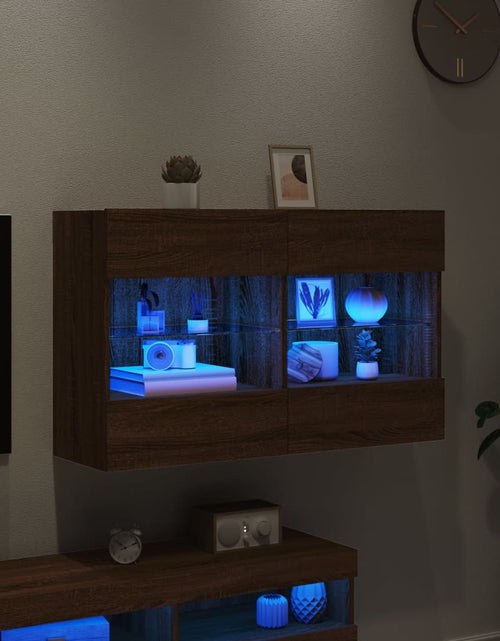 Încărcați imaginea în vizualizatorul Galerie, Comodă TV de perete cu lumini LED, stejar maro, 98,5x30x60,5 cm - Lando
