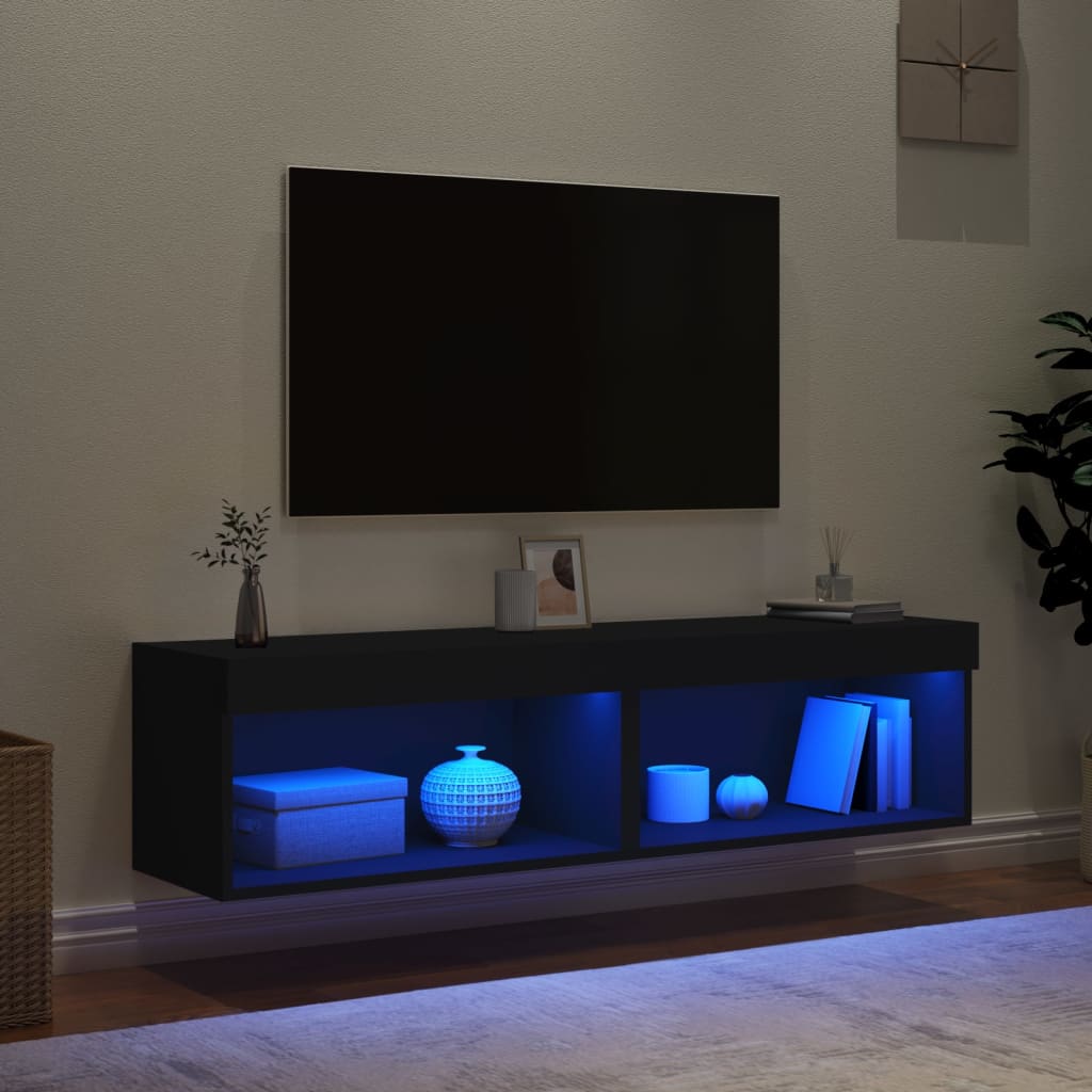 Comode TV cu lumini LED, 2 buc., negru, 60x30x30 cm - Lando