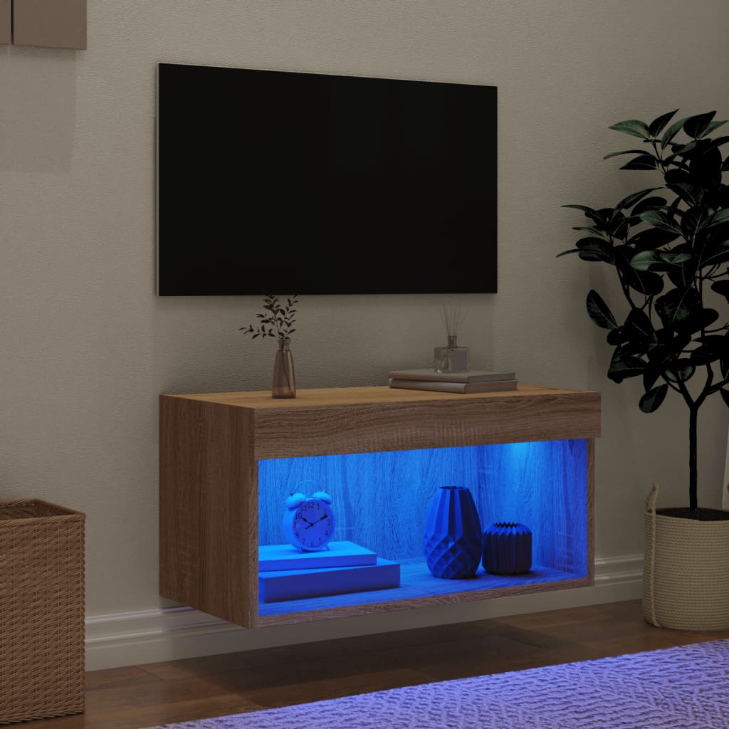 Comodă TV cu lumini LED, stejar sonoma, 60x30x30 cm - Lando