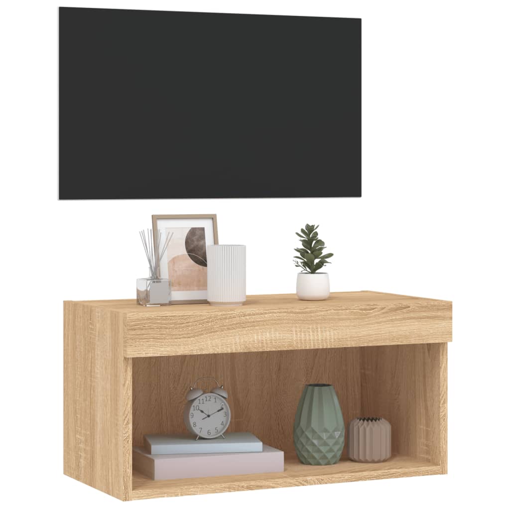 Comodă TV cu lumini LED, stejar sonoma, 60x30x30 cm - Lando