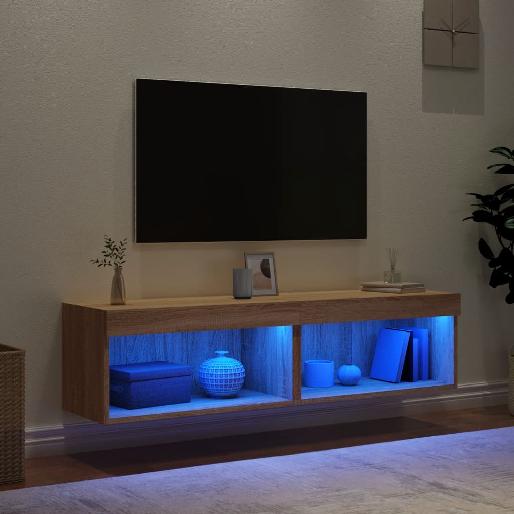 Comode TV cu lumini LED, 2 buc., stejar sonoma, 60x30x30 cm - Lando