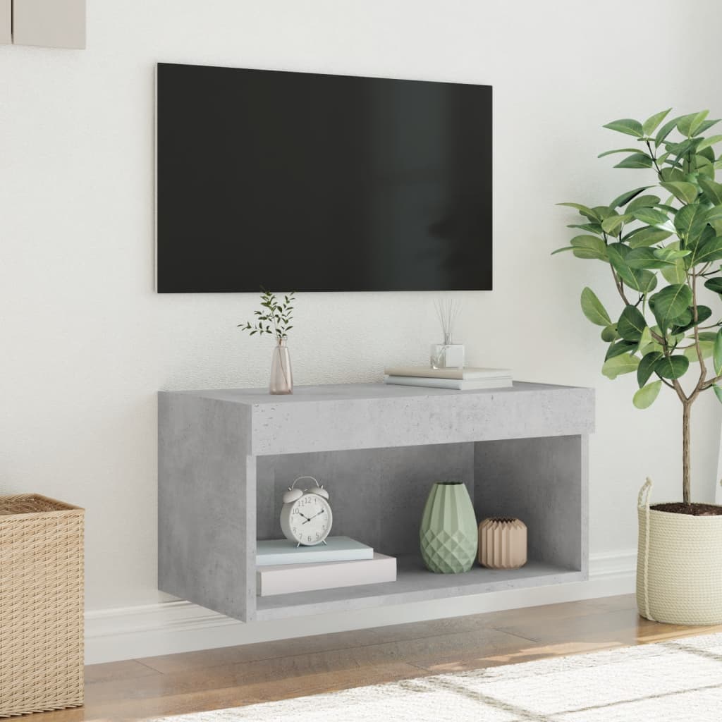 Comodă TV cu lumini LED, gri beton, 60x30x30 cm - Lando