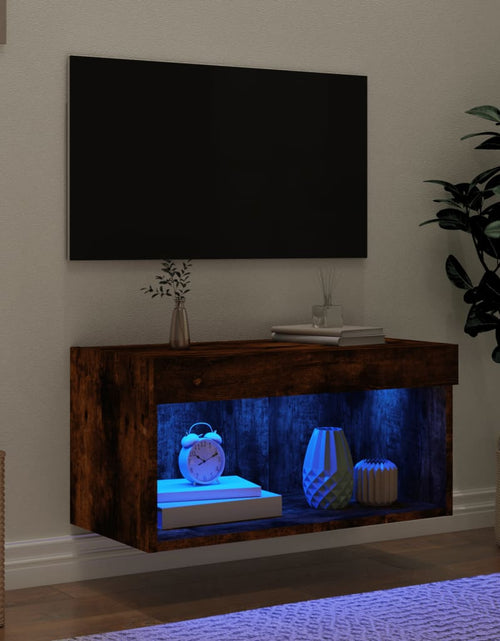 Загрузите изображение в средство просмотра галереи, Comodă TV cu lumini LED, stejar fumuriu, 60x30x30 cm - Lando
