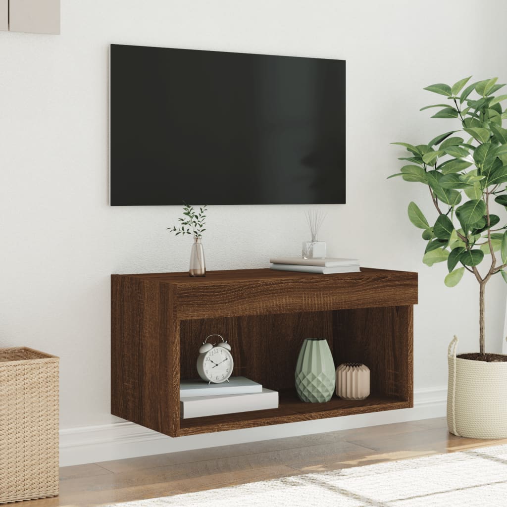 Comodă TV cu lumini LED, stejar maro, 60x30x30 cm - Lando