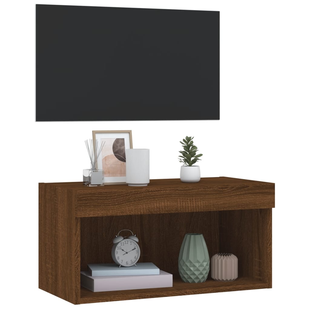 Comodă TV cu lumini LED, stejar maro, 60x30x30 cm - Lando