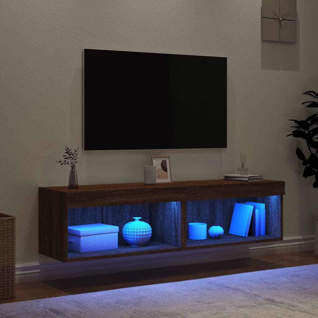 Comode TV cu lumini LED, 2 buc., stejar maro, 60x30x30 cm - Lando
