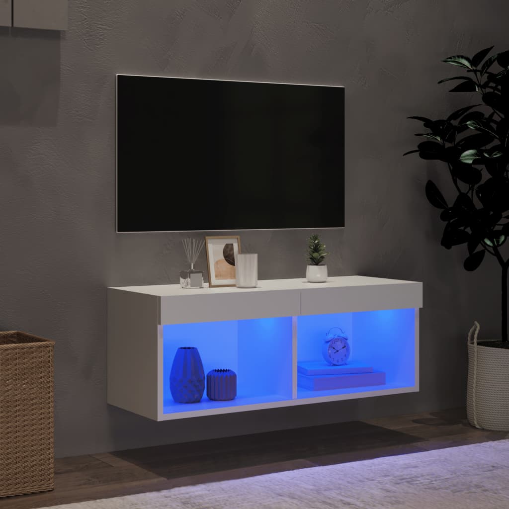 Comodă TV cu lumini LED, alb, 80x30x30 cm - Lando