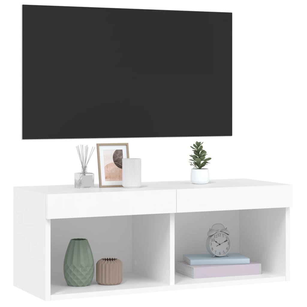 Comodă TV cu lumini LED, alb, 80x30x30 cm - Lando