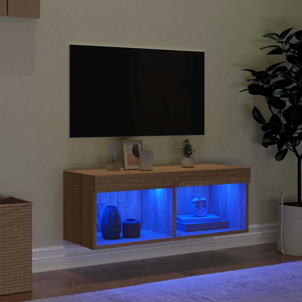 Comodă TV cu lumini LED, stejar sonoma, 80x30x30 cm - Lando