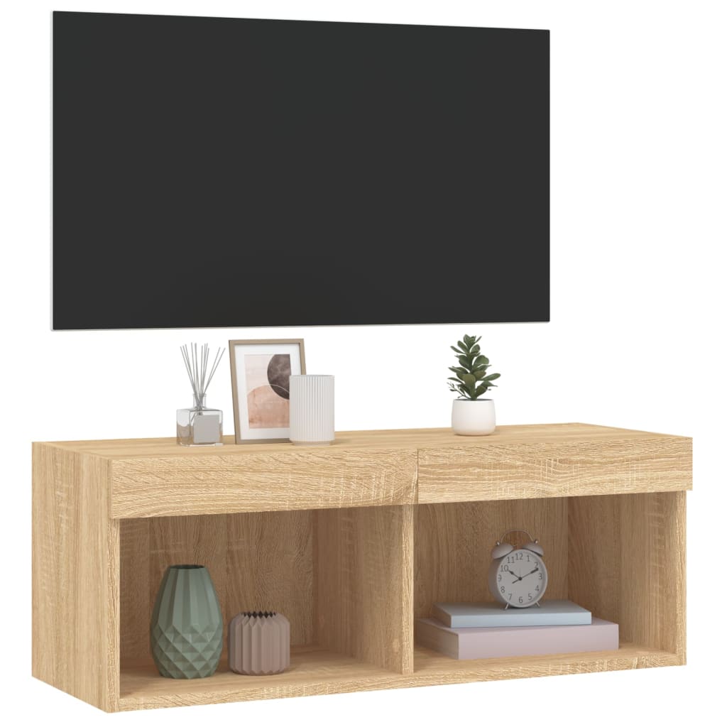 Comodă TV cu lumini LED, stejar sonoma, 80x30x30 cm - Lando