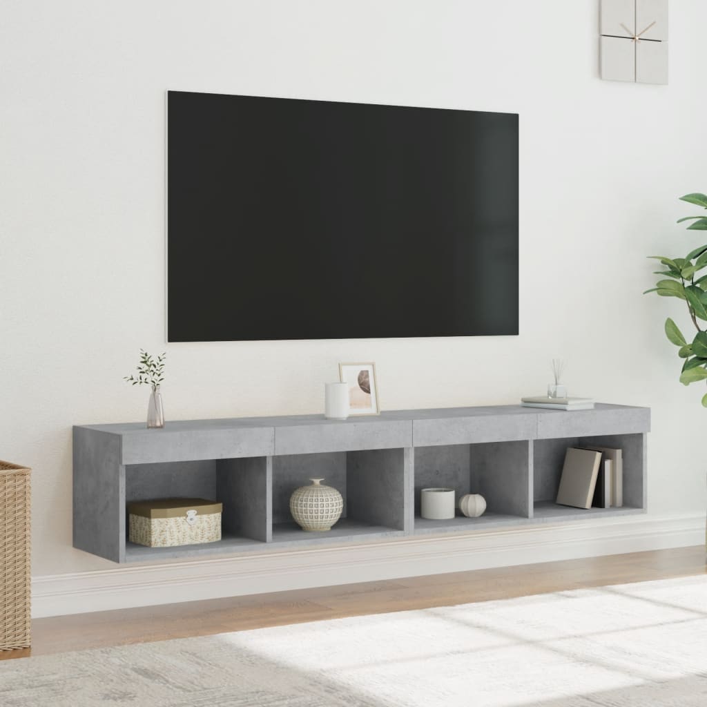 Comode TV cu lumini LED, 2 buc., gri beton, 80x30x30 cm - Lando