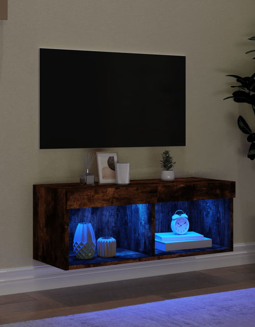 Încărcați imaginea în vizualizatorul Galerie, Comodă TV cu lumini LED, stejar fumuriu, 80x30x30 cm - Lando
