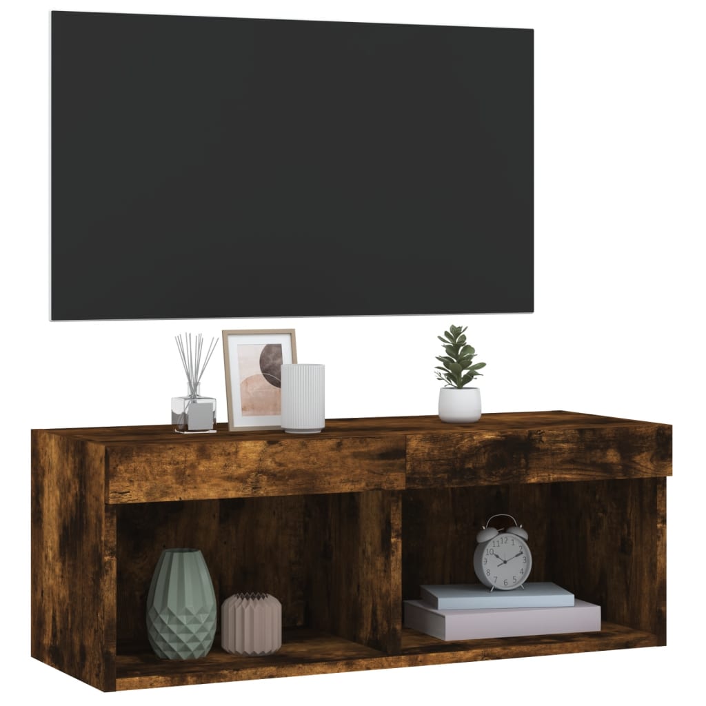 Comodă TV cu lumini LED, stejar fumuriu, 80x30x30 cm - Lando
