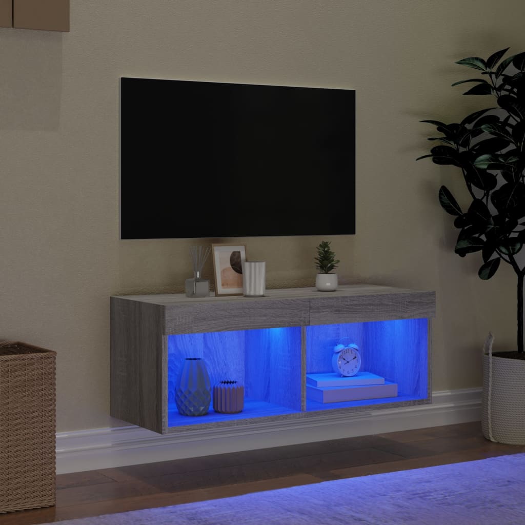 Comodă TV cu lumini LED, gri sonoma, 80x30x30 cm - Lando