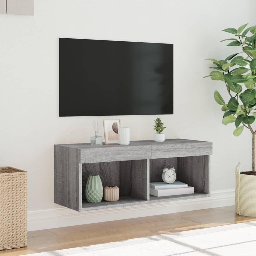 Comodă TV cu lumini LED, gri sonoma, 80x30x30 cm - Lando